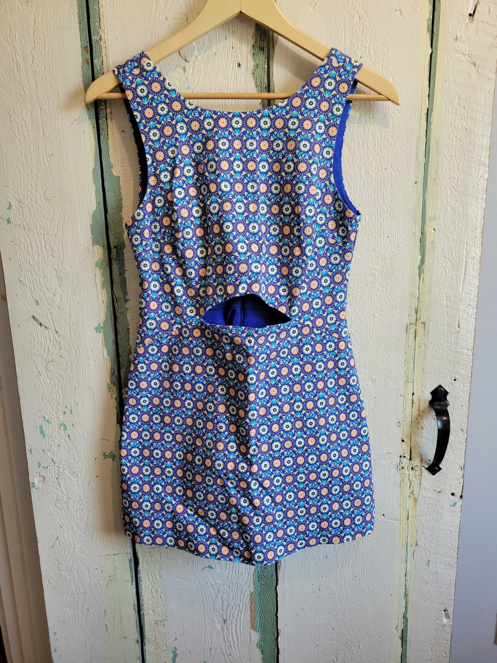Blue Floral Cutout Sleeveless Mini Skort Romper